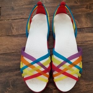 CROCS rainbow sandals size 9